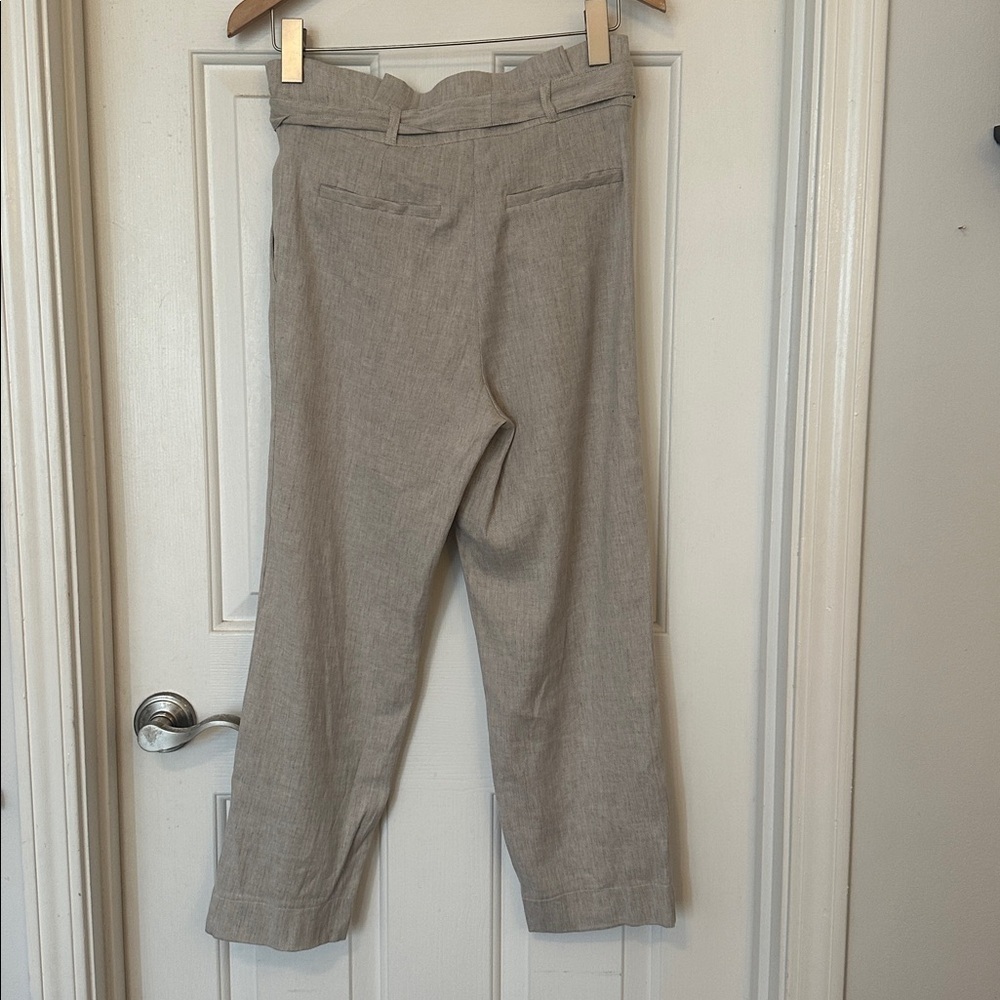 NWT AMS pure linen cotton blend belted trouser tan size 4 - Picture 3 of 6
